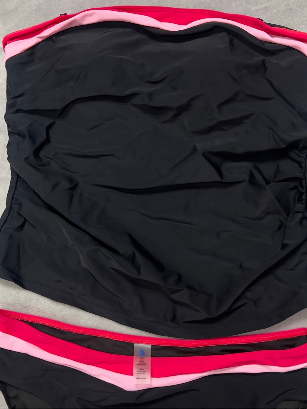 Amazon Women's Black Bikini Set with Hot Pink and Light Pink Bands - Picture 8 of 9